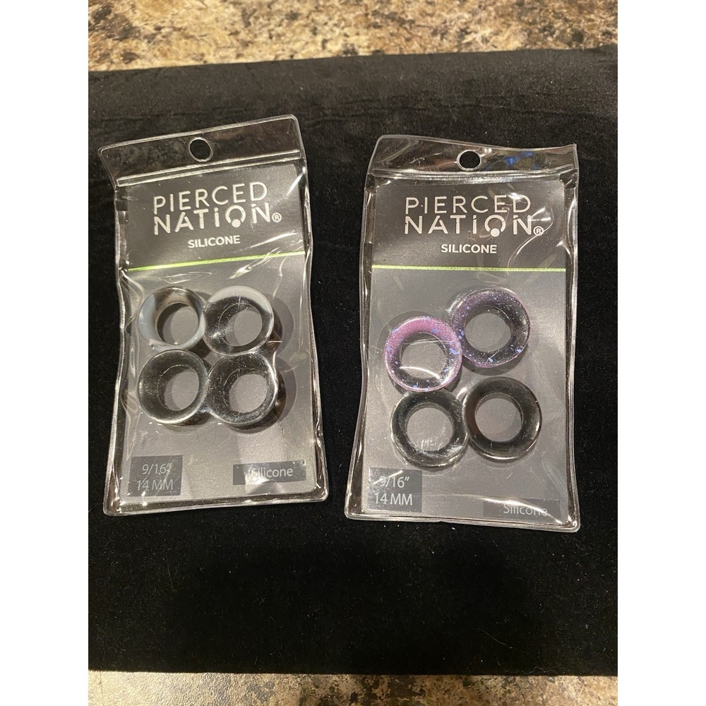 Lot of 2 packages of Pierced Nation 9/16" (14mm) silicone ear gauges